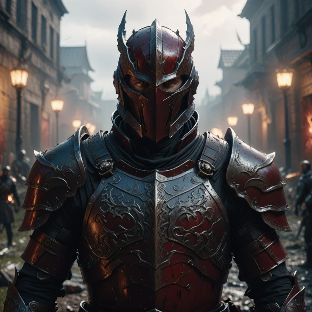 Knight in Red Armor on Battlefield