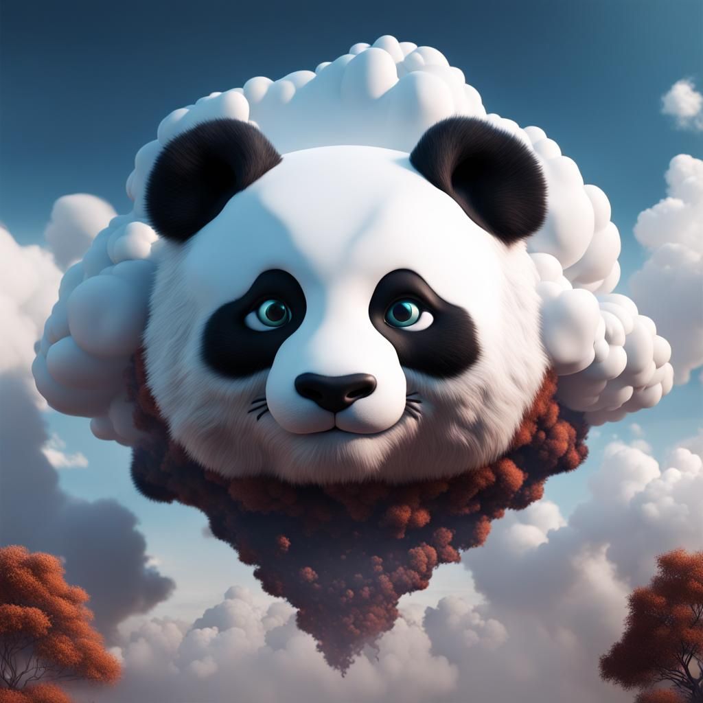 Panda-Shaped Cloud in Detailed Matte Painting