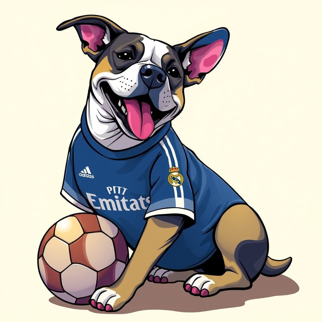 Dog in Real Madrid Jersey, Romero Britto Style