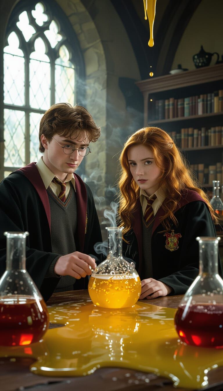Harry Potter and Ginny Weasley as Surrealist Film Still