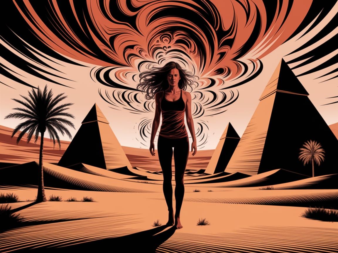 Panic Attack in Desert Landscape: Digital Art