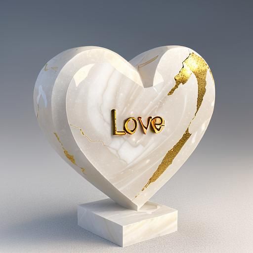 Kintsugi Marble Heart Sculpture of the Word LOVE