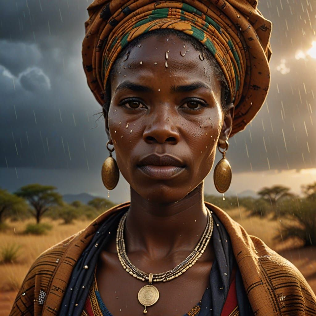 African Woman Radiates Strength in Golden Hour Glow