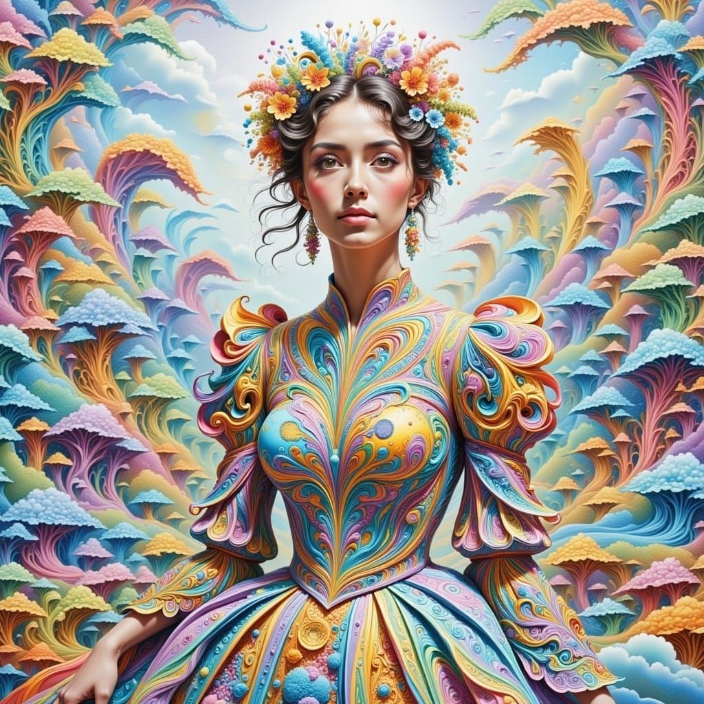 Psychedelic Rococo Gown in Dreamscape Portrait
