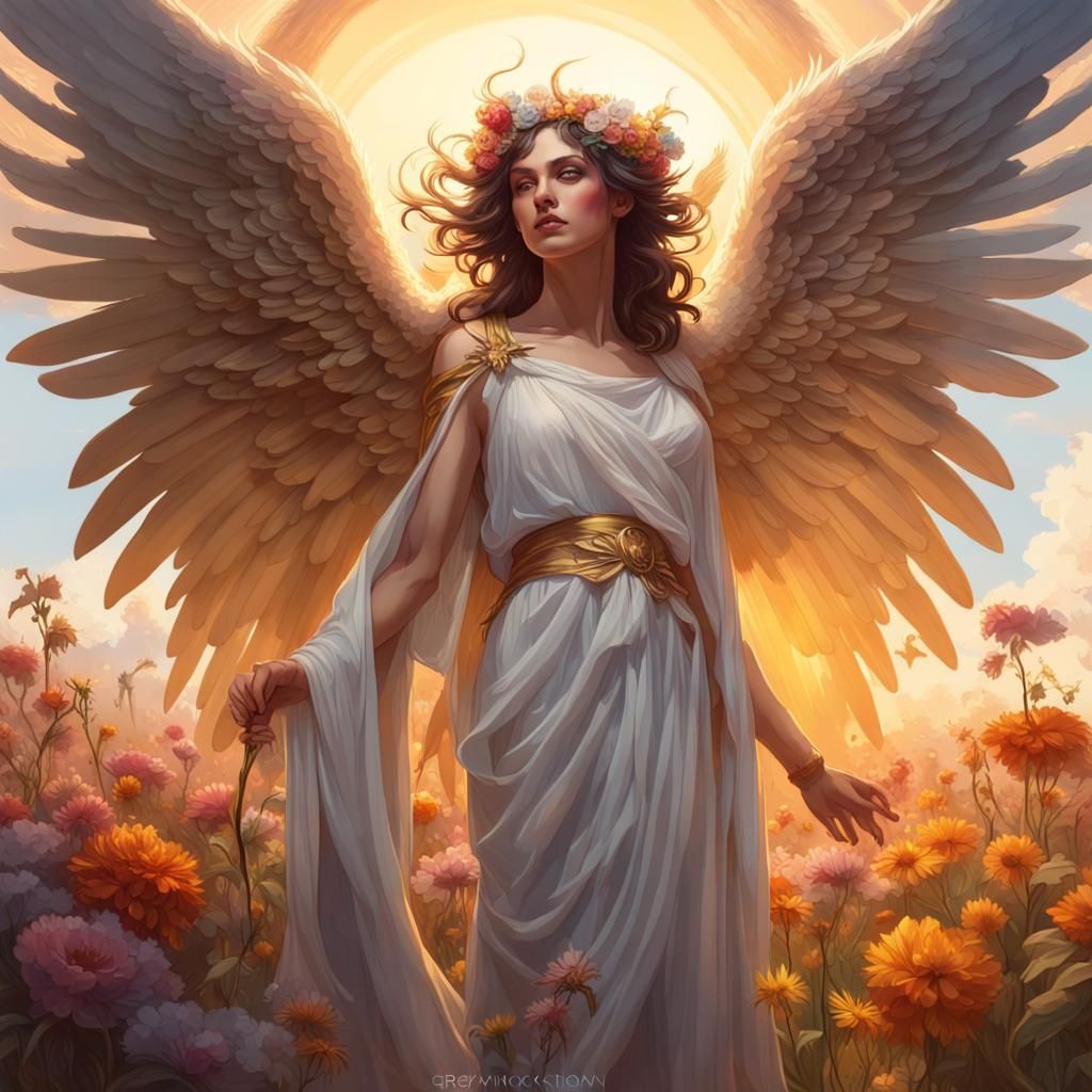 Majestic Angel in Gothic Fantasy Landscape