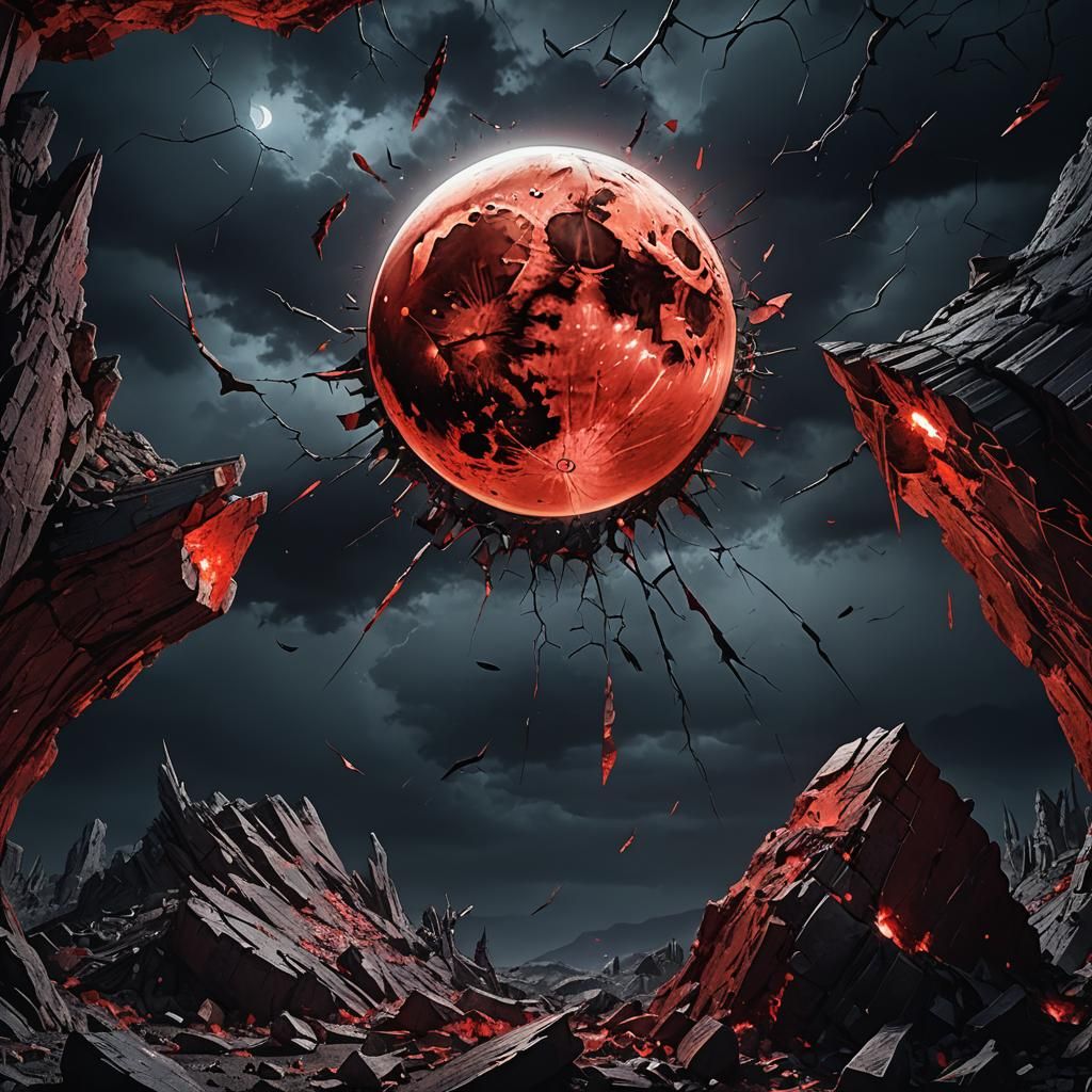 Shattered Bloody Moon in Dark Surrealism