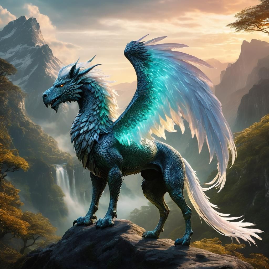 Ethereal Mythical Creature in Enchanted Landscape