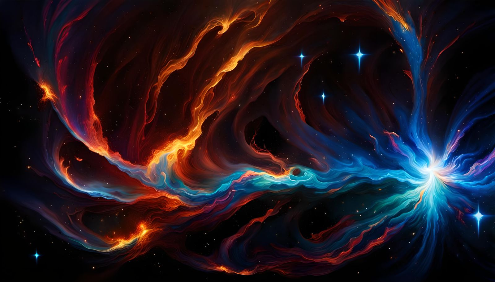 Flying Double Flare-Star in Impasto Oil Painting