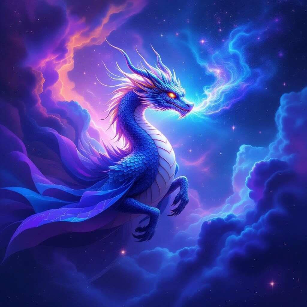 Celestial Dragon Soaring Through Nebula in Cosmic Art