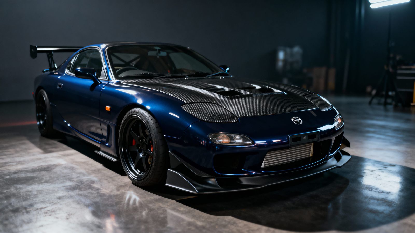 Modified Dark Blue Mazda RX-7 FD3S Sports Car