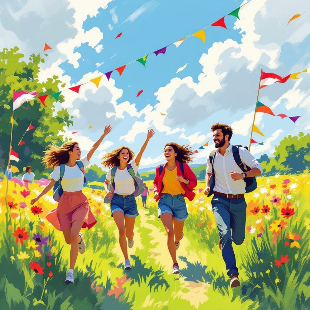 Vibrant Sports Day Scene with Students and Teachers