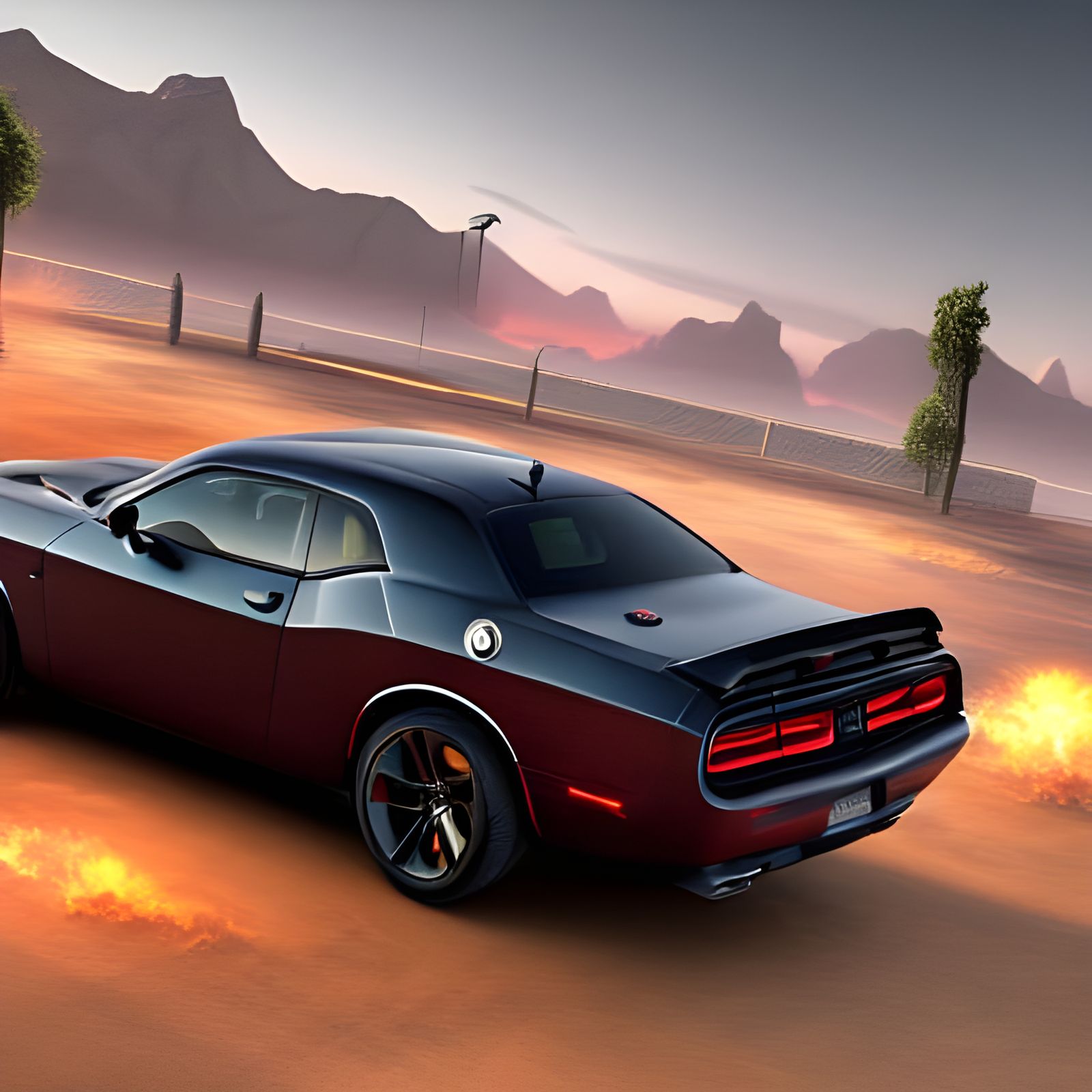 Dodge Challenger in Detailed Matte Painting Style
