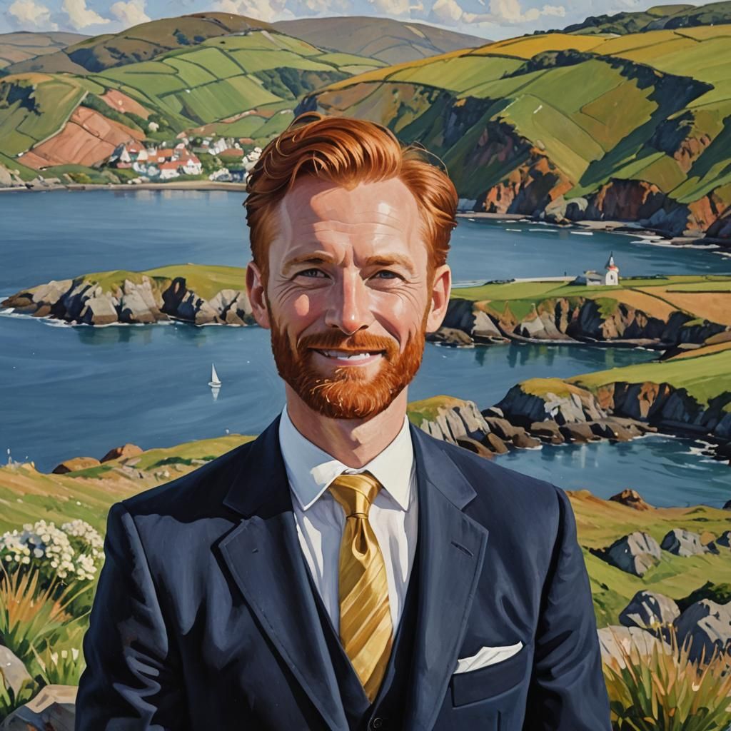 Friendly Ginger Man in Blue Velvet Suit: Impasto Portrait