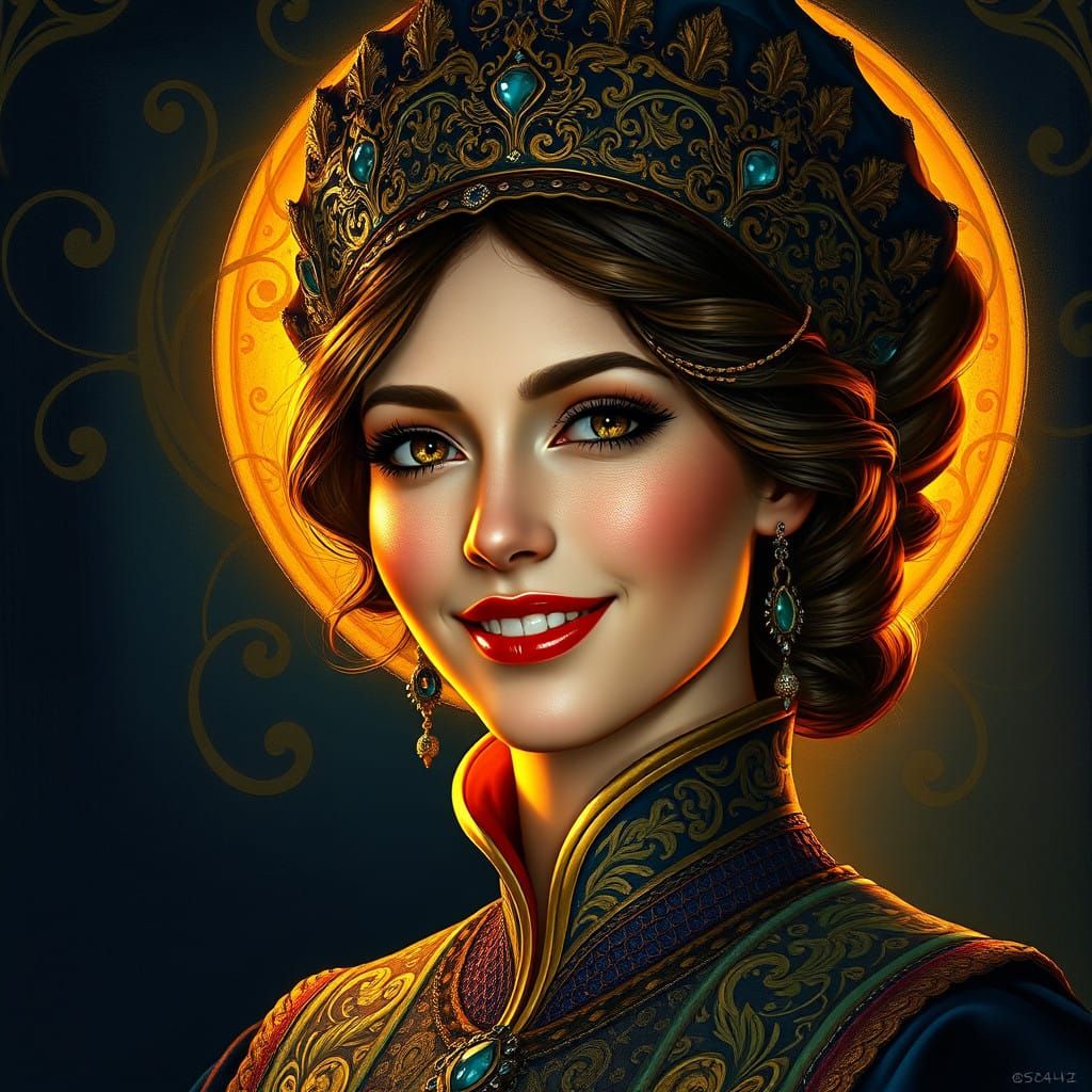 Regal Woman in Art Nouveau Portrait