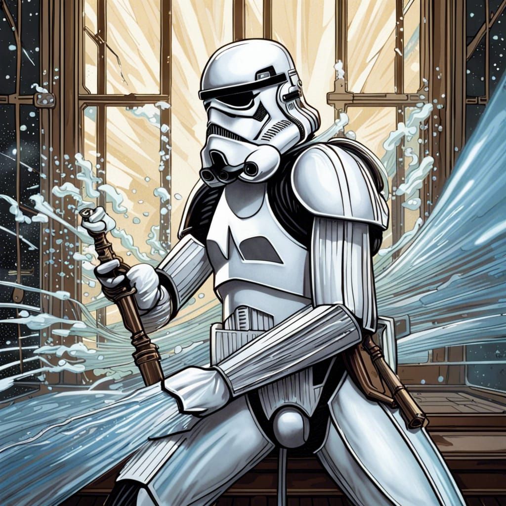 Stormtrooper Cleans Windows in Art Nouveau Style