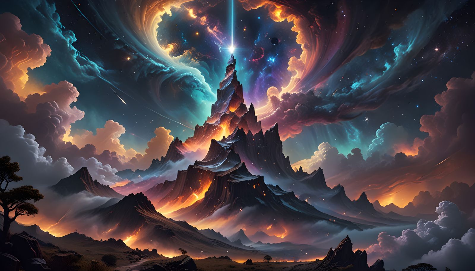 Cosmic Christmas Tree Nebula in Neo-Impressionist Style