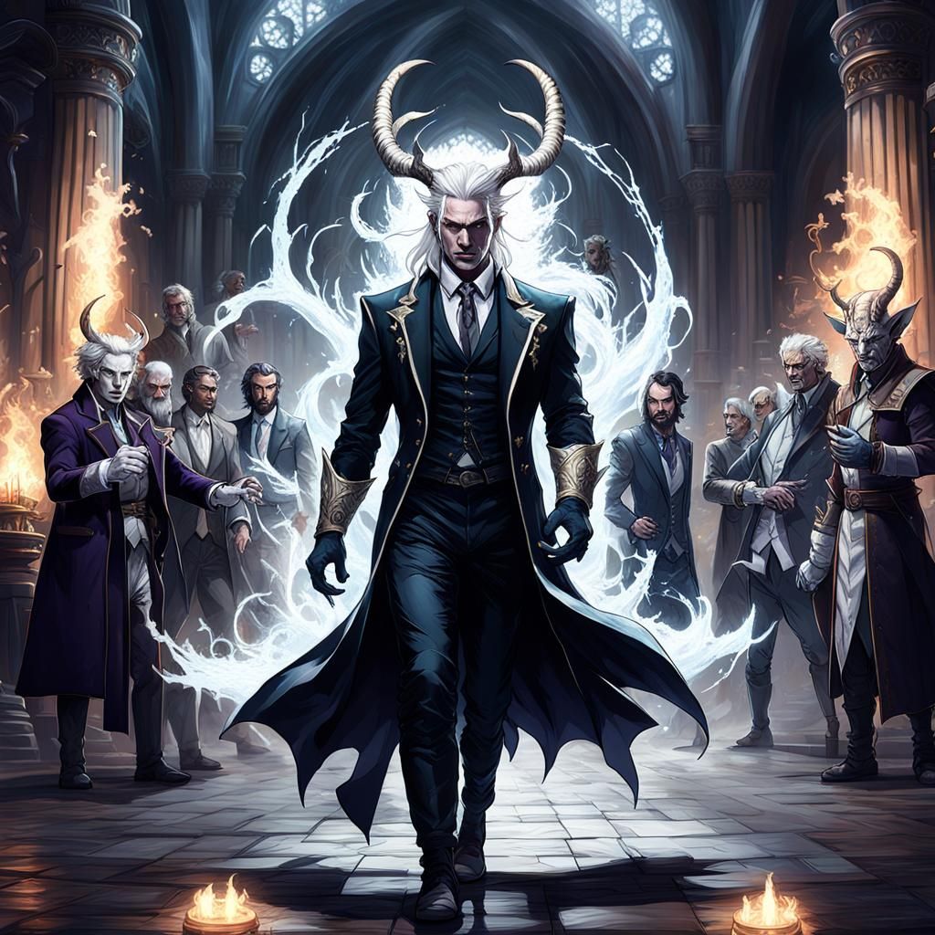 Aristocrat Mage with Demonic Horns, Dark Fantasy Art