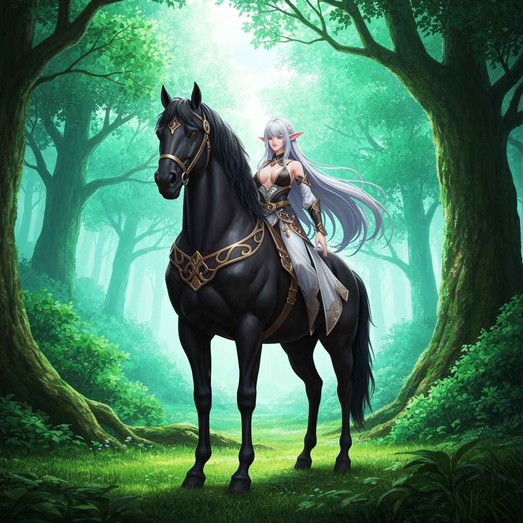 Elegant Elf Centaur in Lush Forest: 3D Anime Art