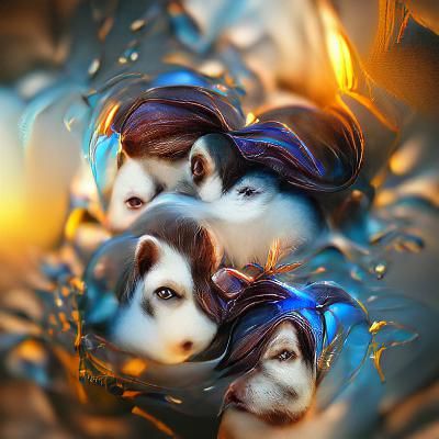 Cute Husky Puppies Portrait in Digital Art Style