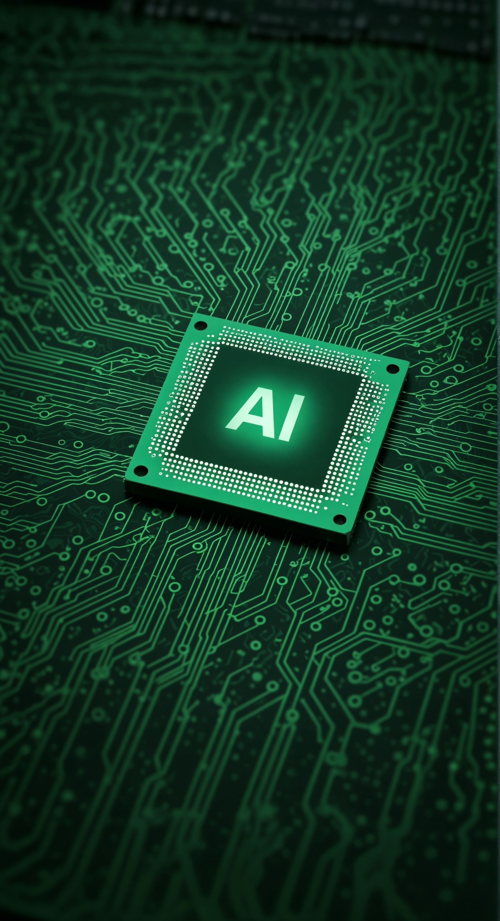 Artificial Intelligence Brain on Green Circuit Board