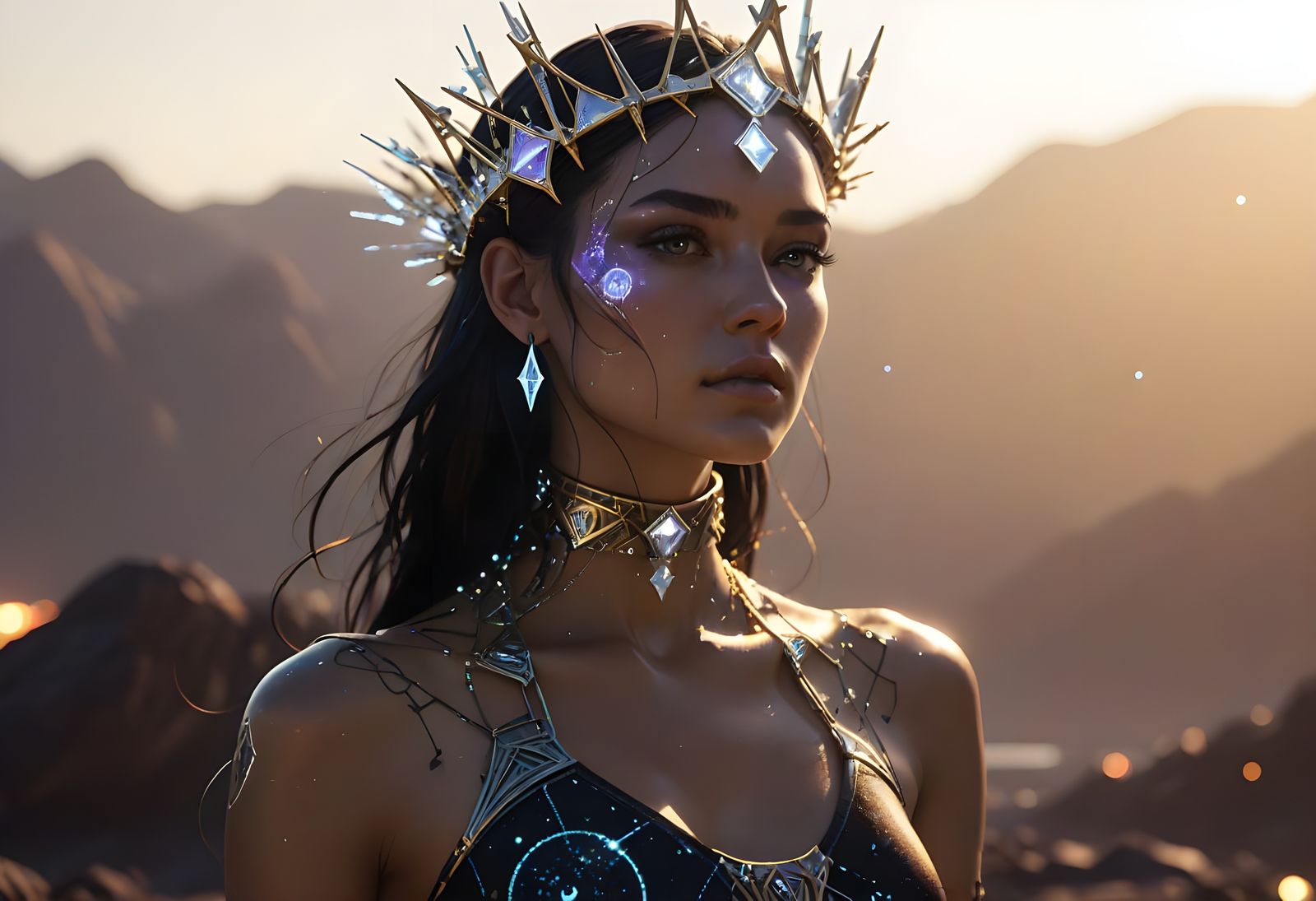 Galactic Portal Goddess in Cyberpunk Surrealism