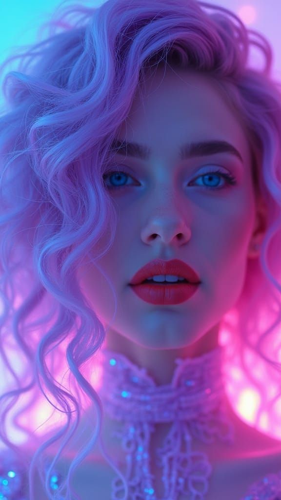 Ethereal Woman Portrait with Neon Lighting