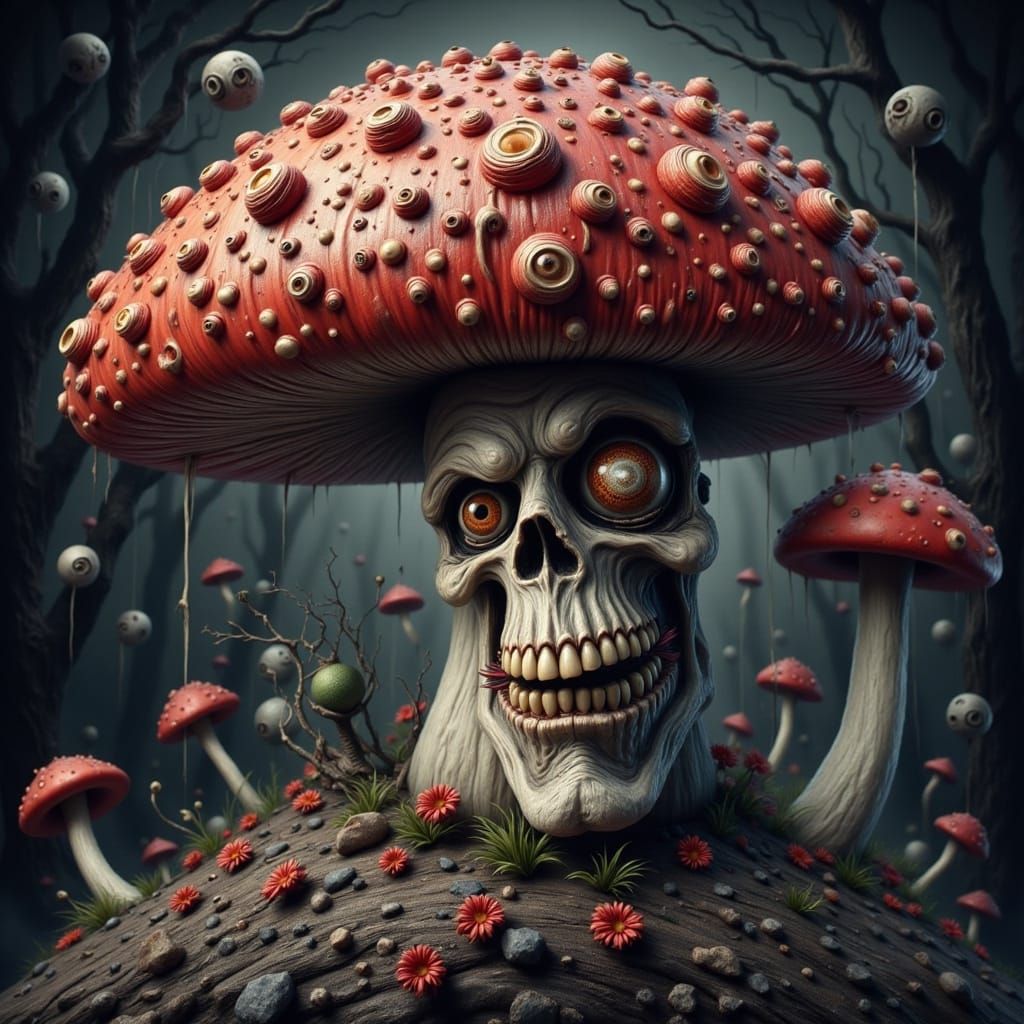 Ethereal Halloween Horror: Ghostly Mushrooms in a Haunting L...