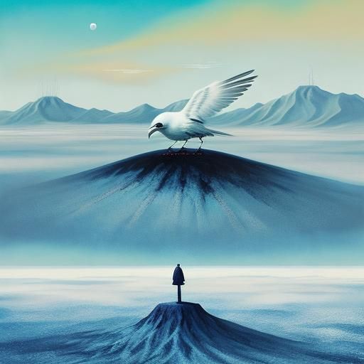 White Raven in Surreal Alien Wasteland Art