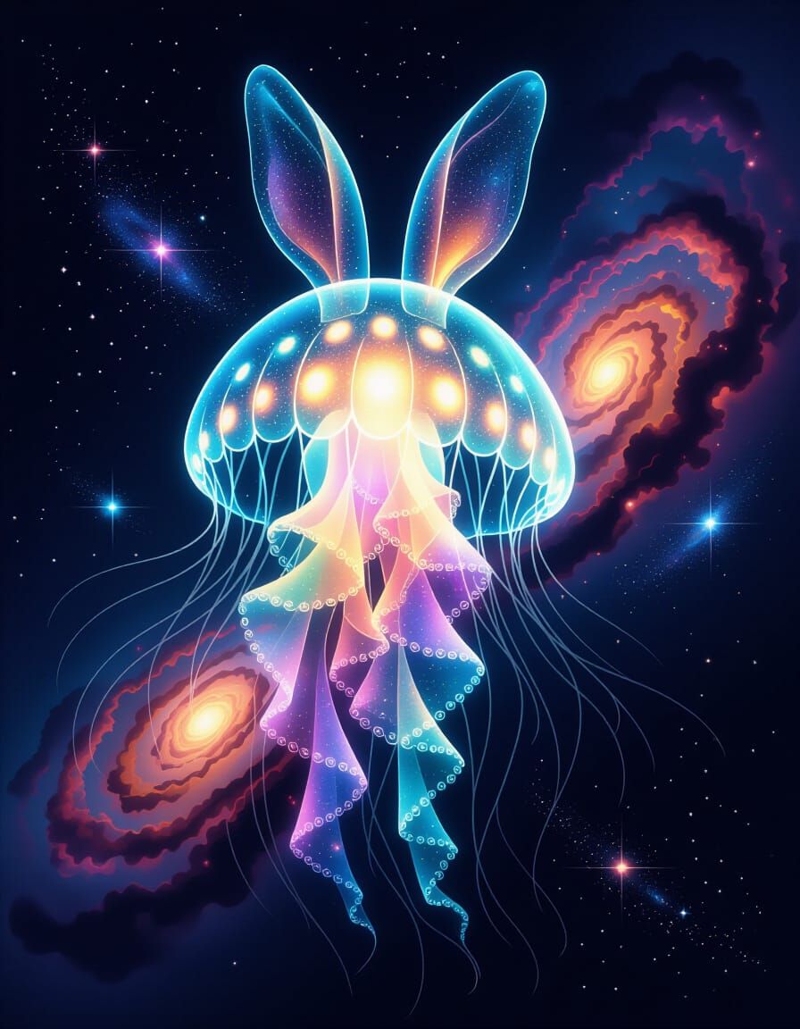 Ethereal Cosmic Jellyfish in Visionary Art Style