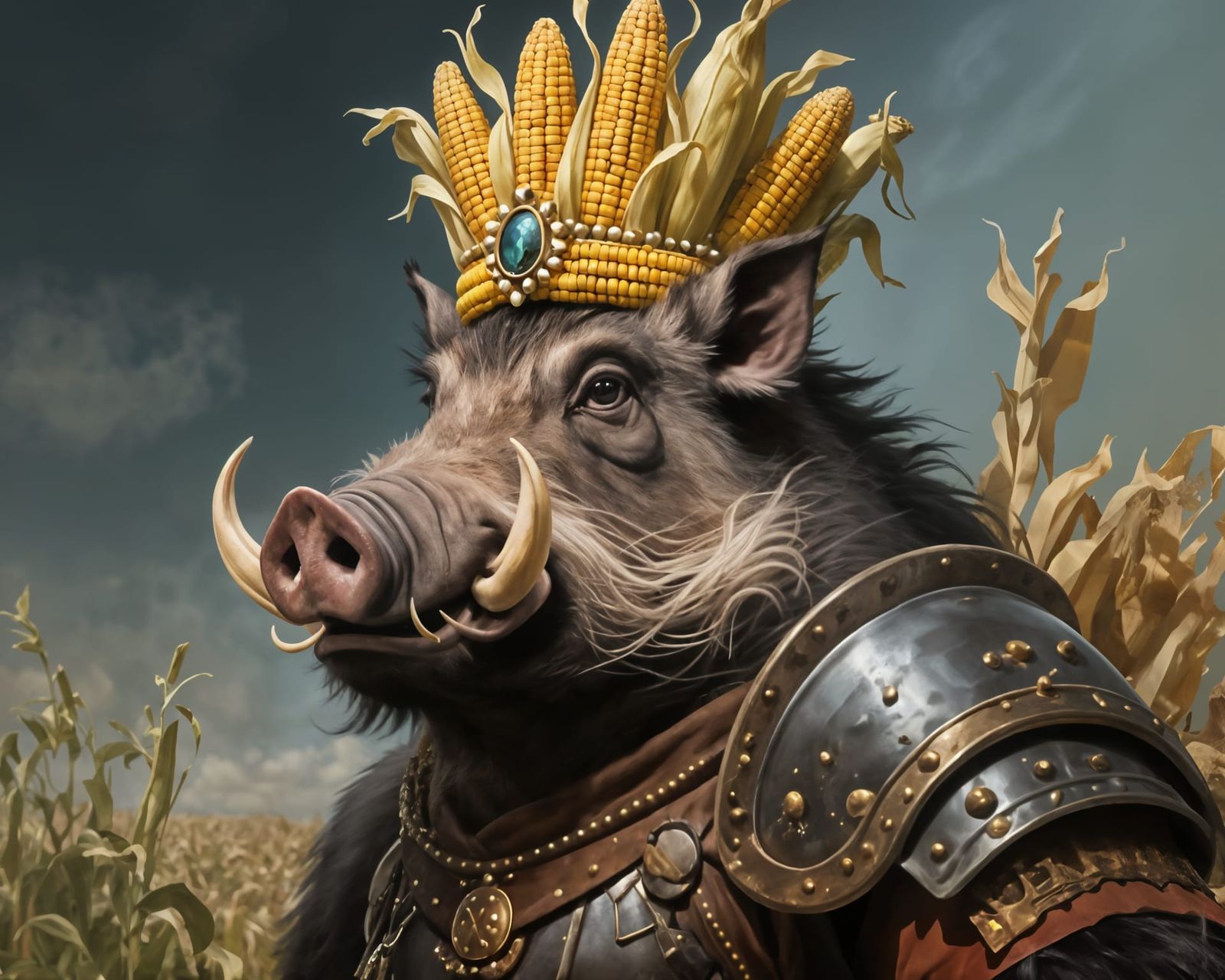 Anthropomorphic Boar Warrior in Corn Cob Tiara