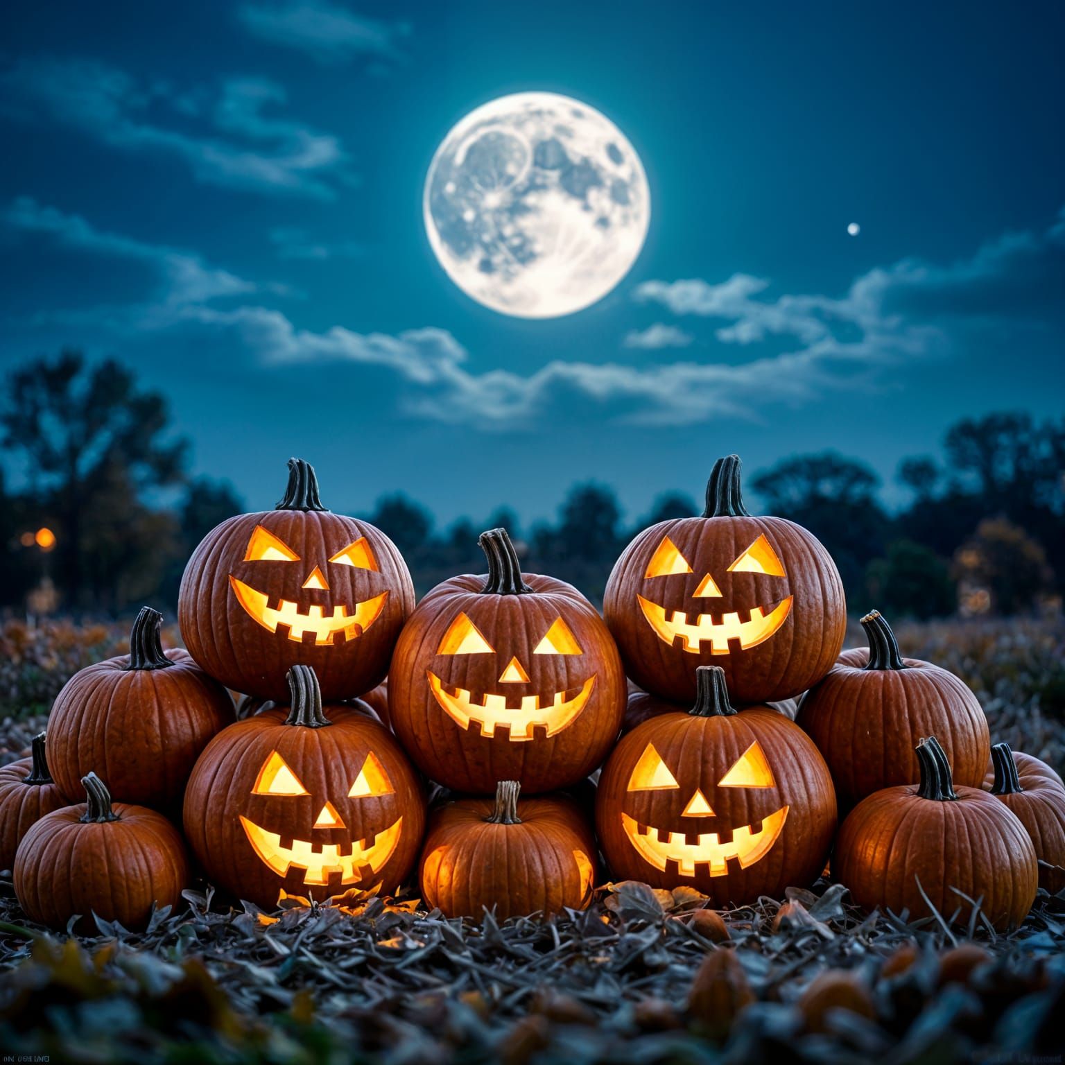 Horrifying Jack O Lanterns Under Waxing Moon