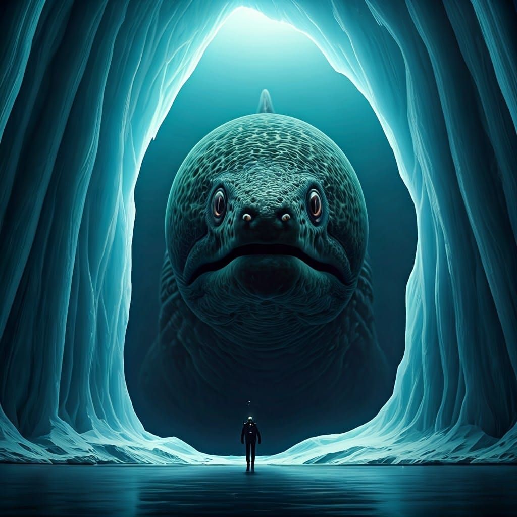 Gargantuan The Bloop Humanoid Moray Eel Frozen in Ancient An...
