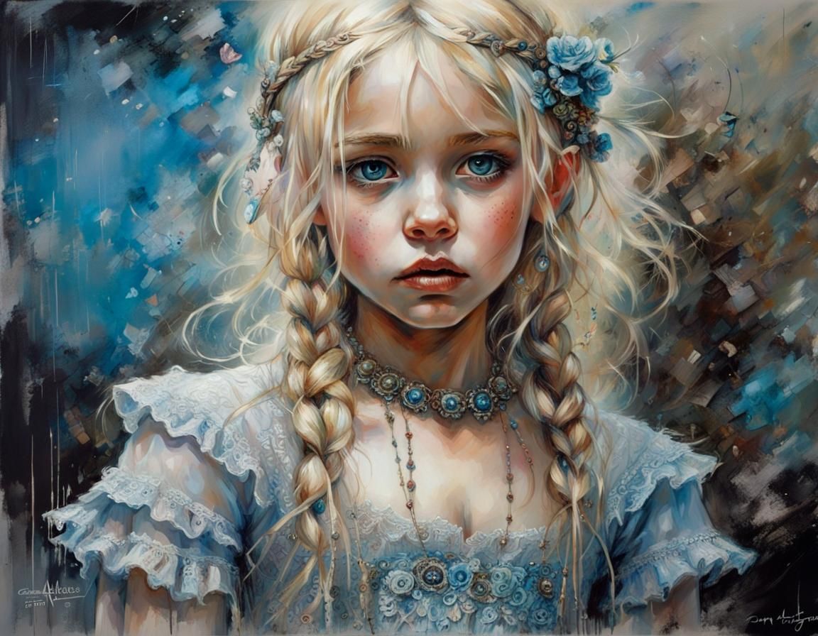 Fantasy Portrait: Blue-Eyed Girl in Lacy Dress