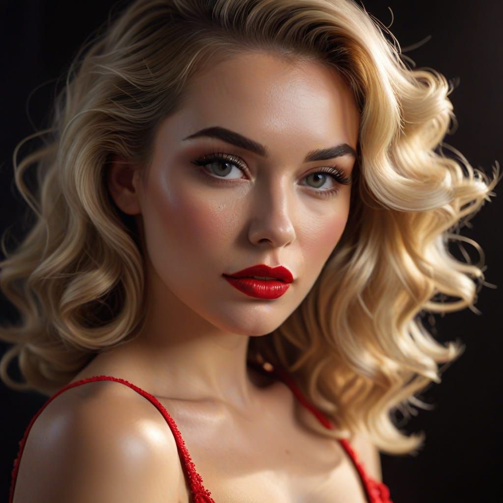 Beautiful Blonde Woman in Pin-Up Style, 4K