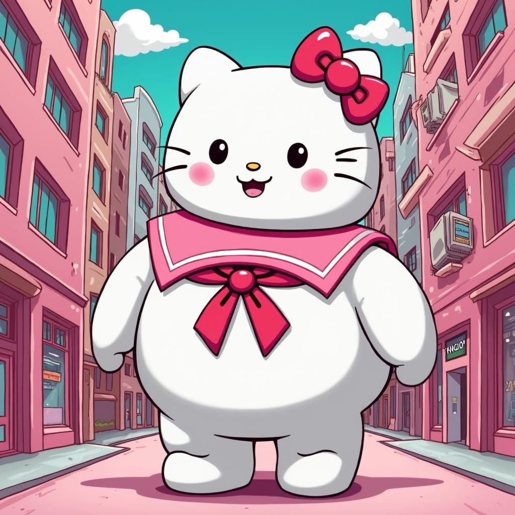 Stay Puft as Hello Kitty in Kawaii Style