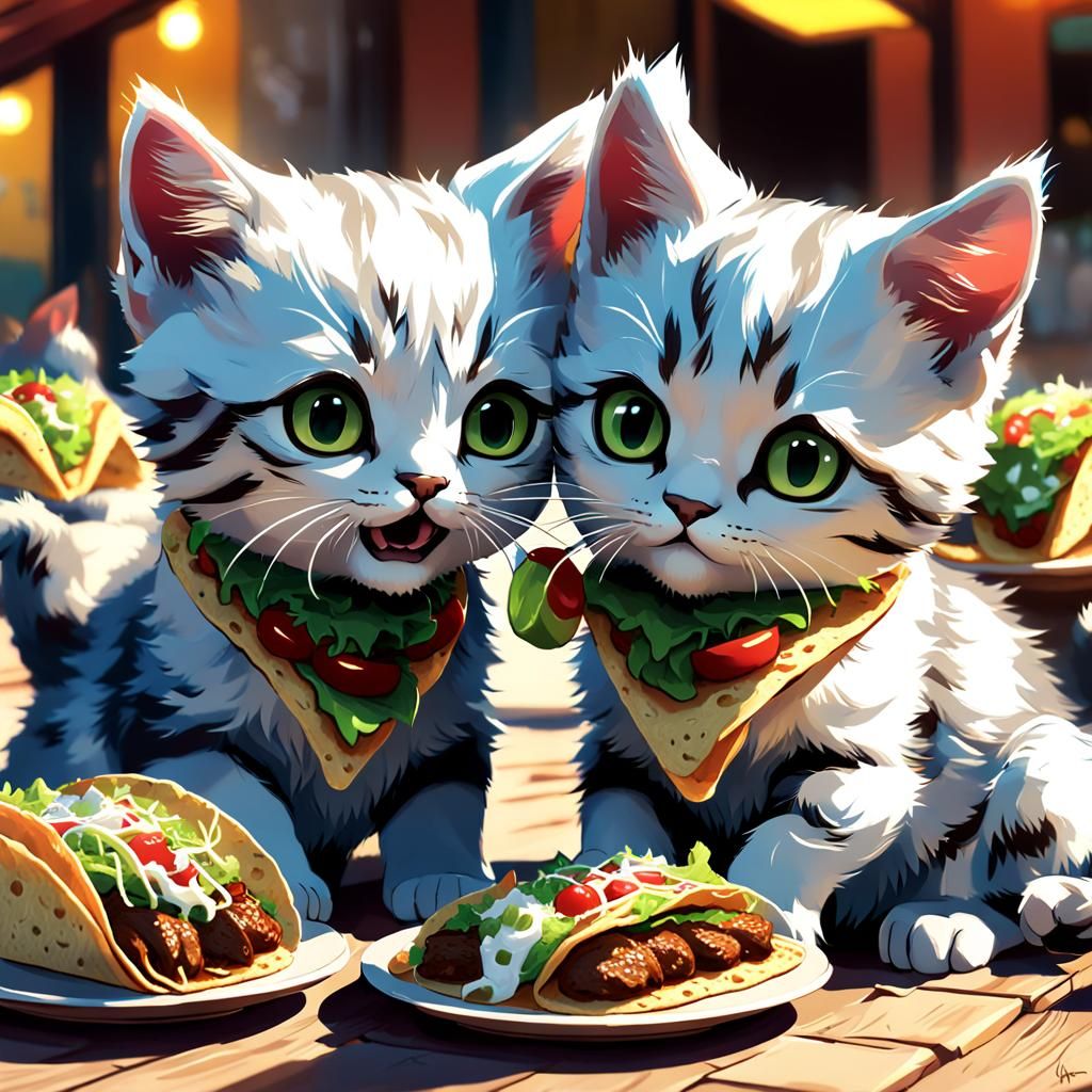 Kittens Eating Tacos in 3D Anime Art