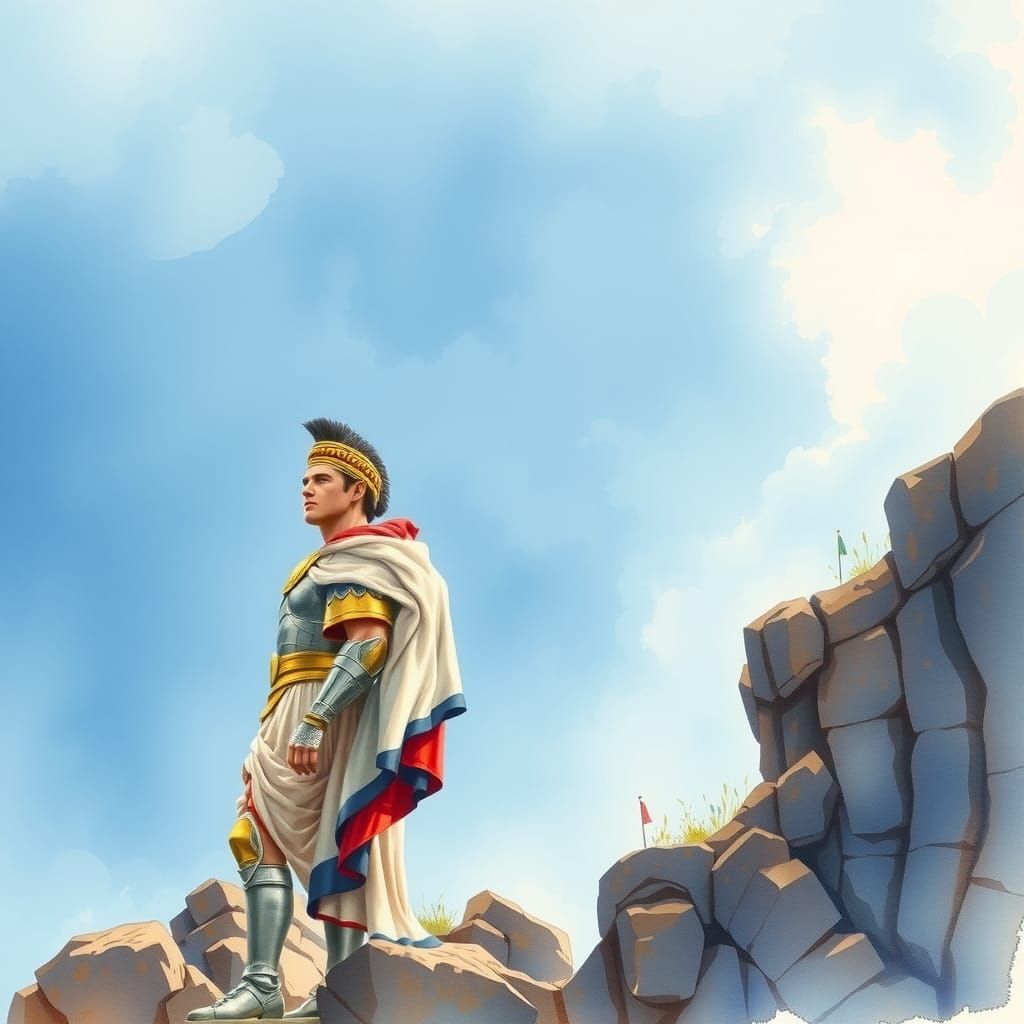 Julius Caesar Gazing at the Sky, Watercolor Painting