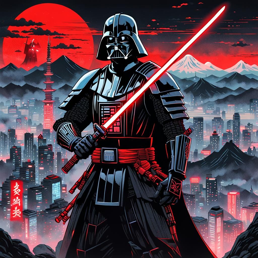 Darth Vader Samurai in Cyberpunk Japanese Print
