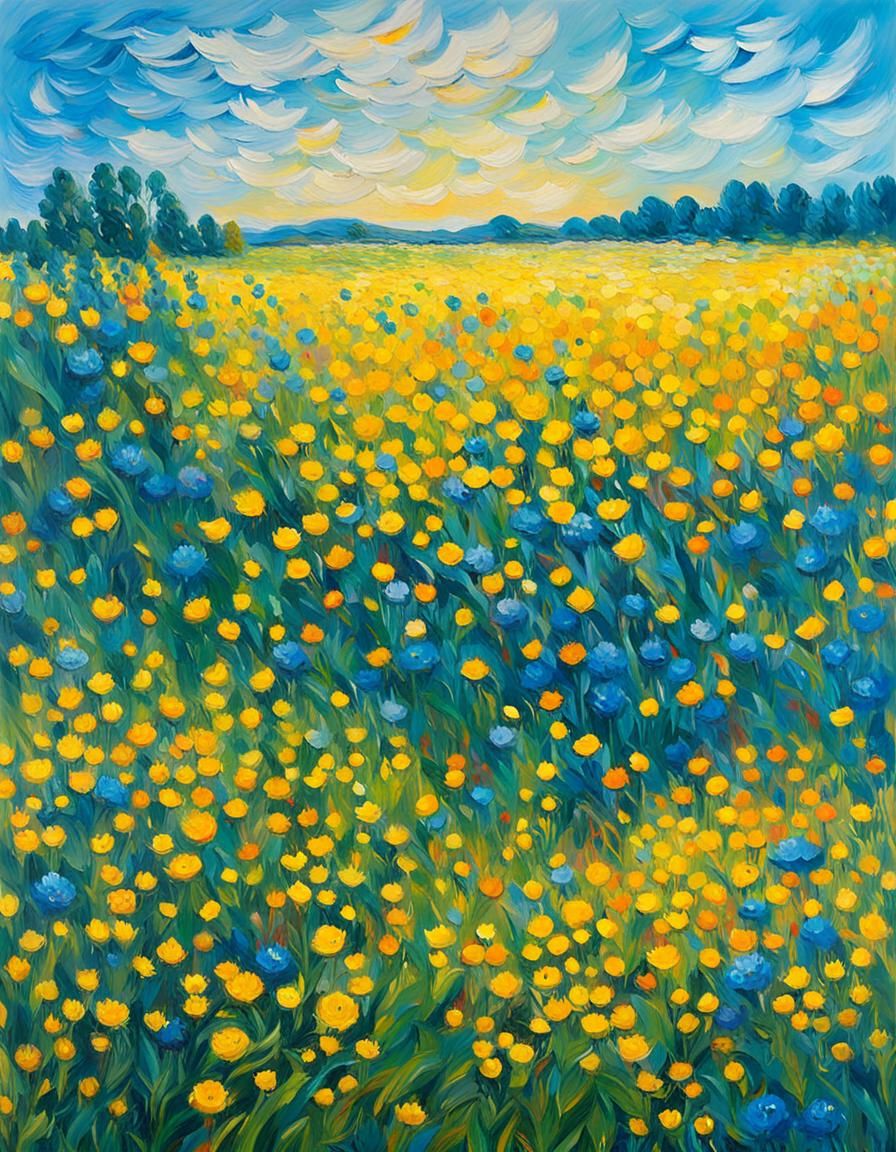 Wildflower Meadow in Neo-Impressionist Impasto Style