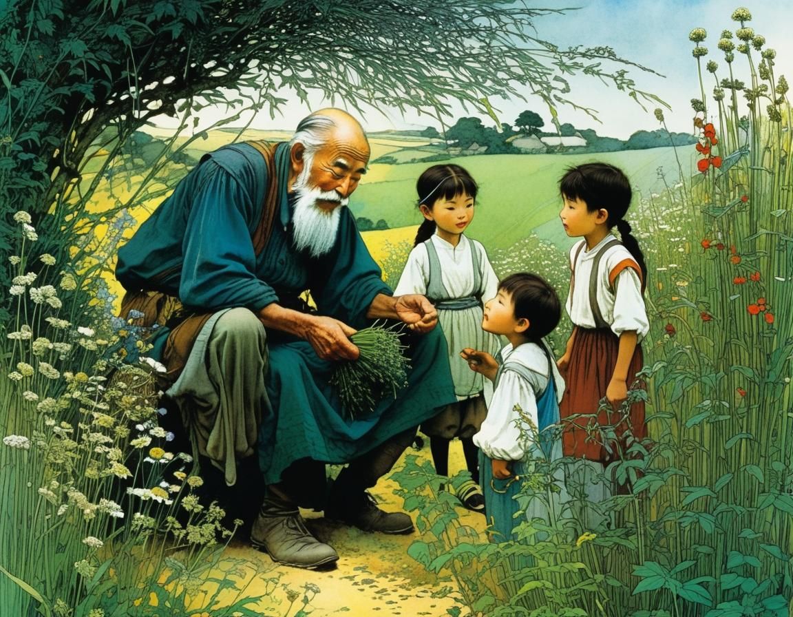 Harvesting Herbs: An Expressive Fantasy Illustration