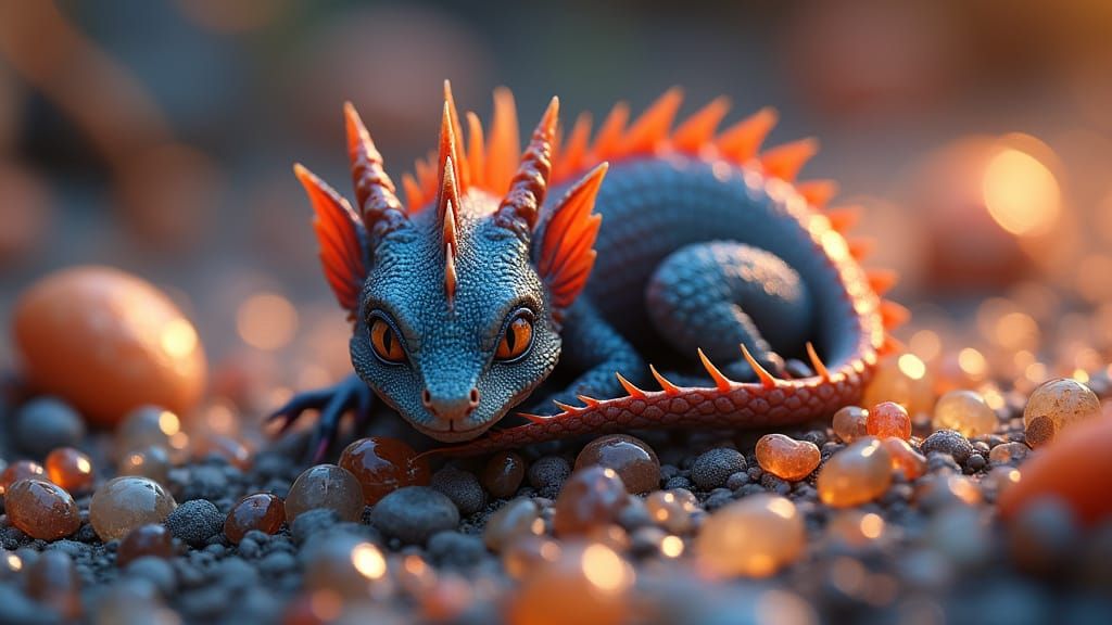 Sleeping Baby Dragon on Jewels: Macro Photography