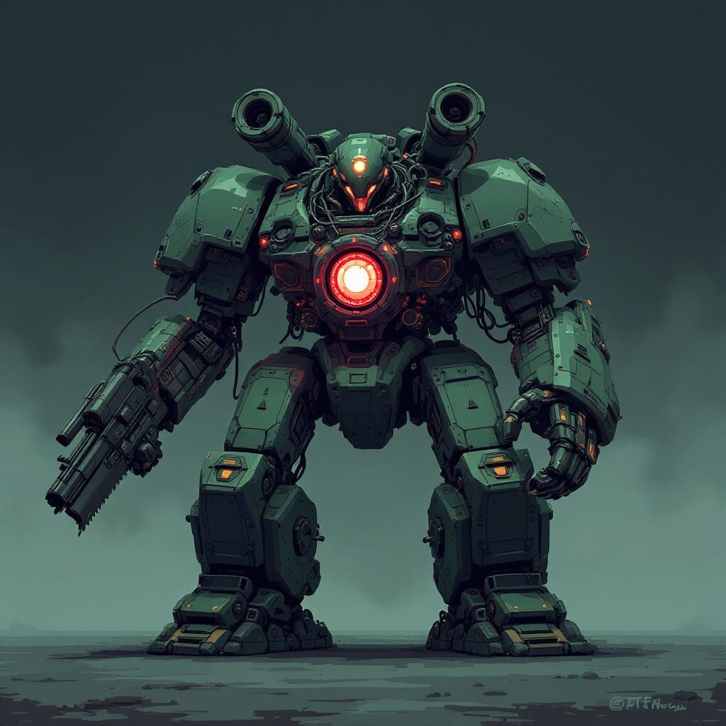 Retro Pixel Art Robot in Post-Apocalyptic Style