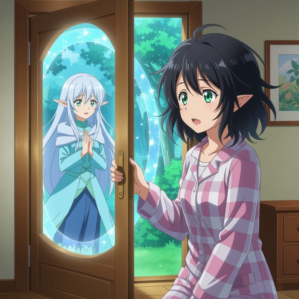 Anime Woman Opens Portal to Fantasy Realm