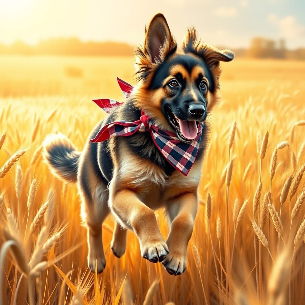 German Shepherd Cowboy in Golden Wheat Field