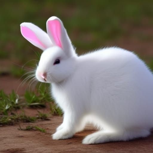 Cute White Bunny Blowing Pink Bubble