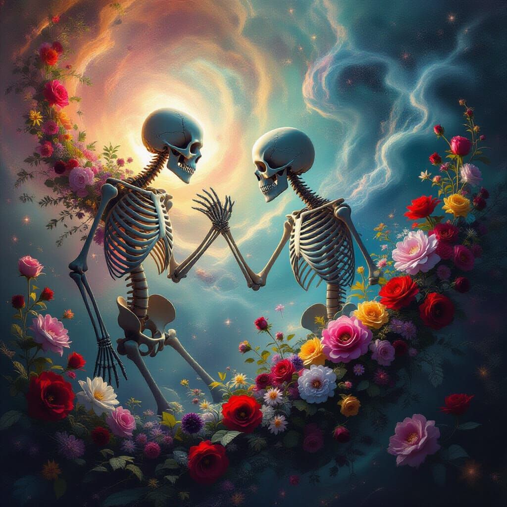Cosmic Dance of Death and Life in Surreal Style