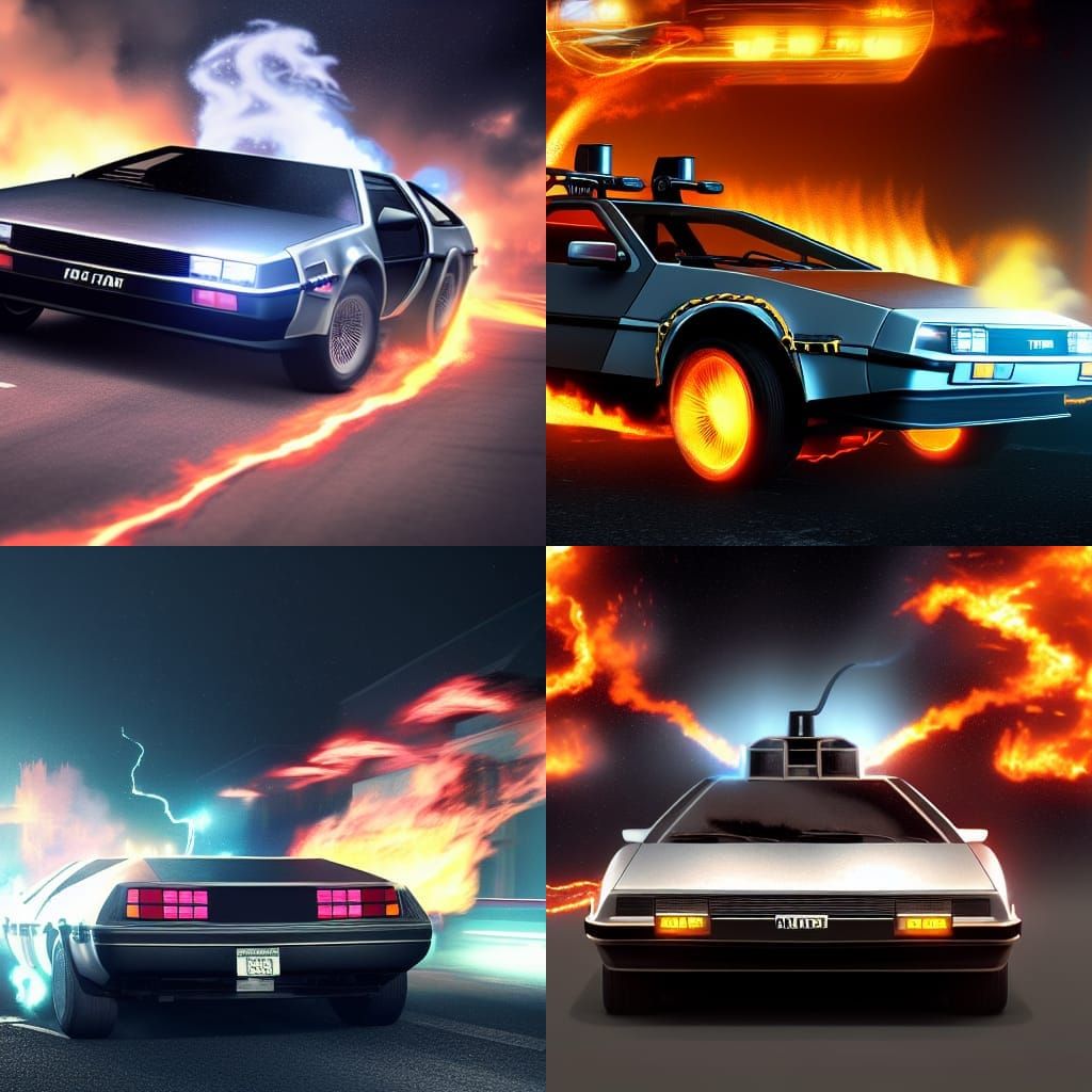 DeLorean Racing with Flames: Detailed Concept Art