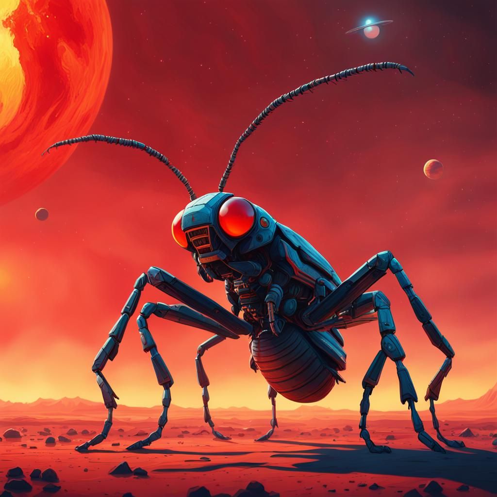 Red Insect on Saturn, Sci-Fi Concept Art