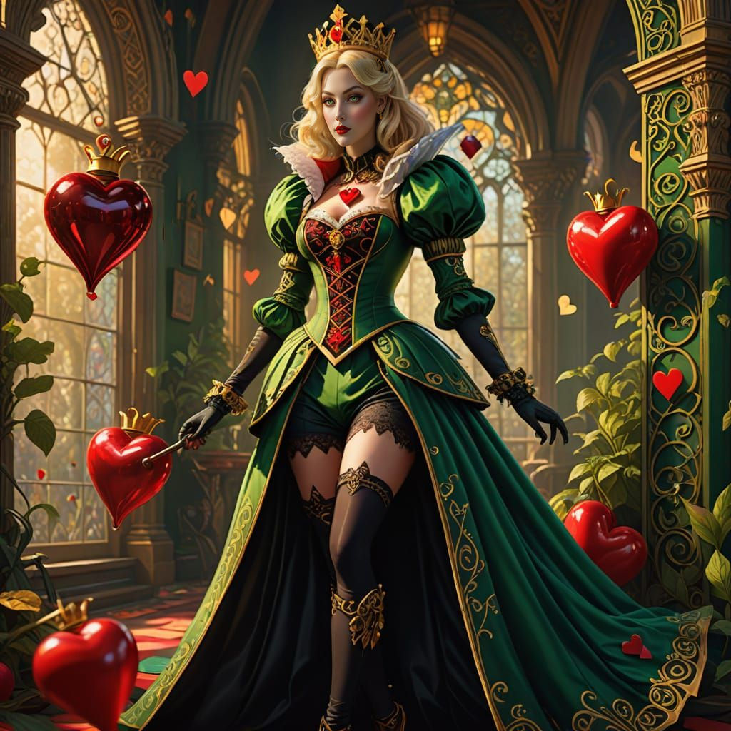 Queen of Hearts in Green Witch Costume