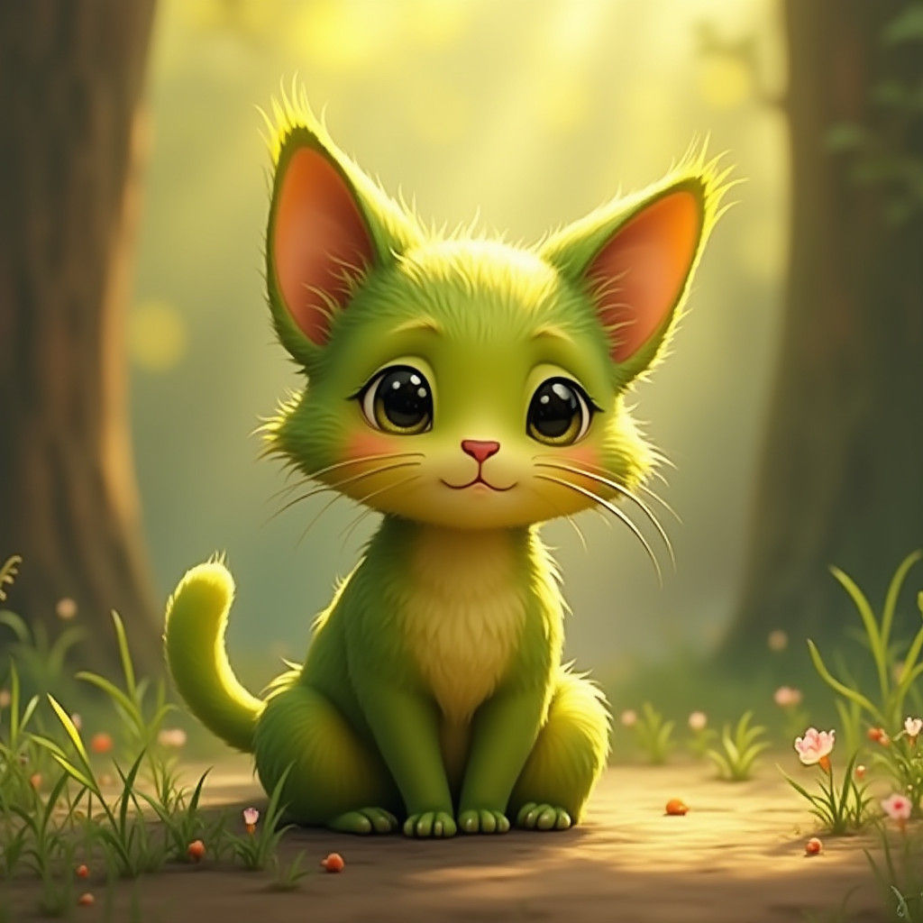 Whimsical Avocado Cat in Dreamy Digital Painting